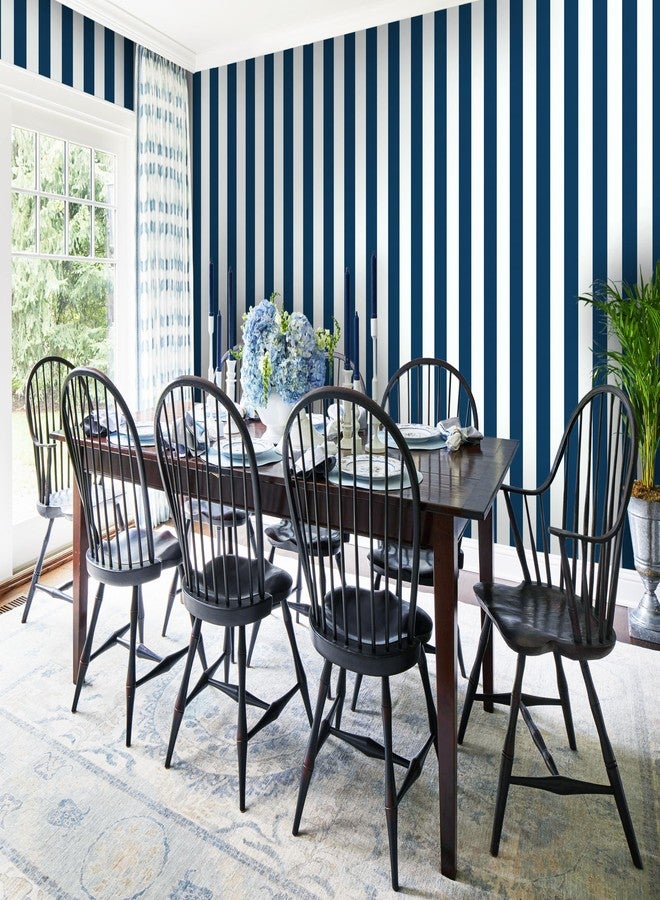 Guvana 17.7"x197" Navy Blue Wallpaper Striped Peel and Stick Wallpaper Blue and White Contact Paper Modern Self-Adhesive Removable Wall Paper for Bedroom Livingroom Decor - Image 4